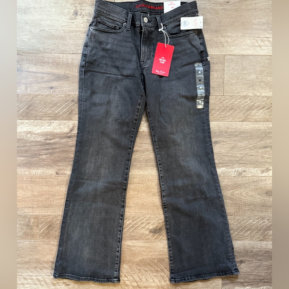 NWT Lucky Brand Black Flare Jeans Mid Rise Comfort Stretch Size 6